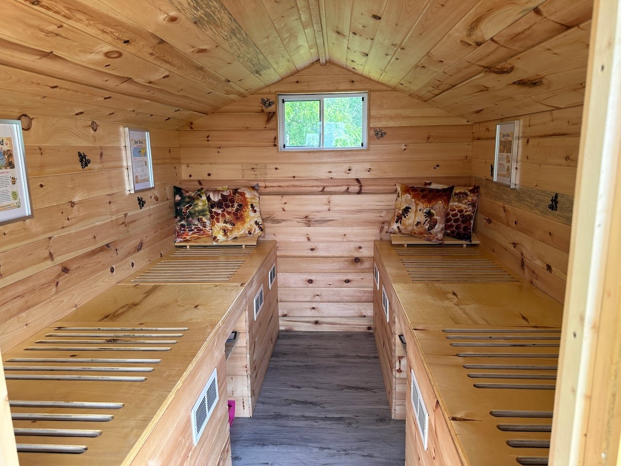 Interior of the bee bed therapy cabin in Comber.